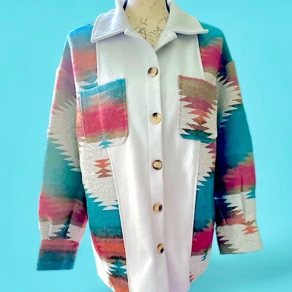 Boho Aztec Shacket Oversized Button Down - Picture 5 of 5